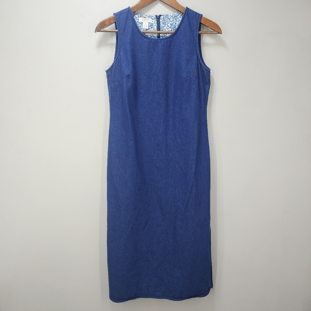 90's Vintage Talbots Chambray Sleeveless Midi Dre… - image 1